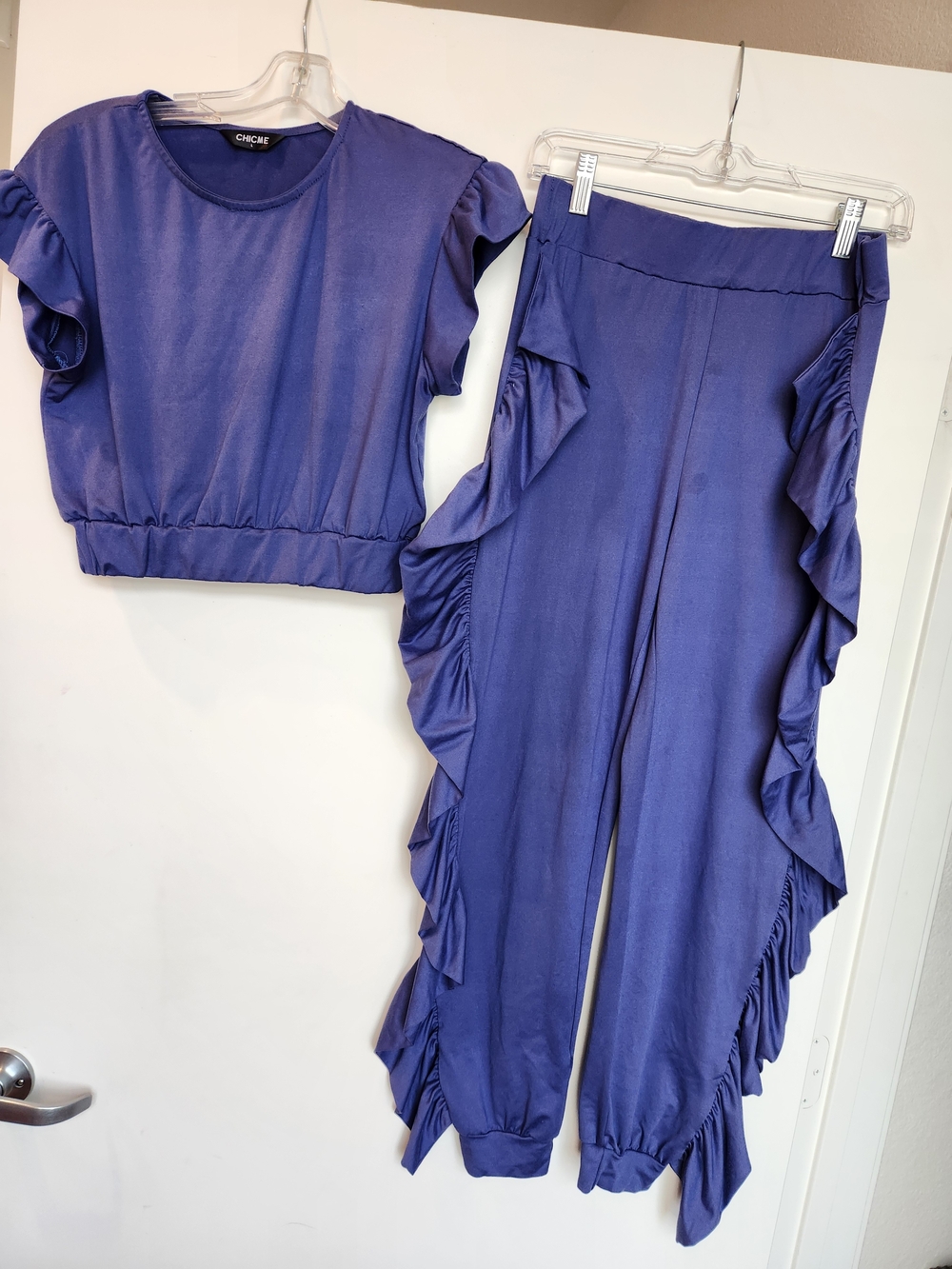 CHICME Two-Piece Ruffle Set in Periwinkle